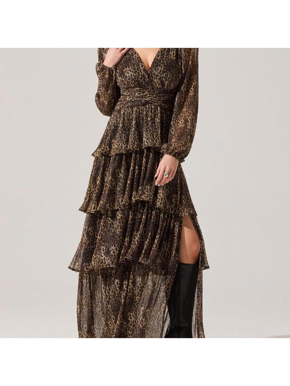 ASTR The Label Anora Metallic Leopard Print Long Sleeve Dress
